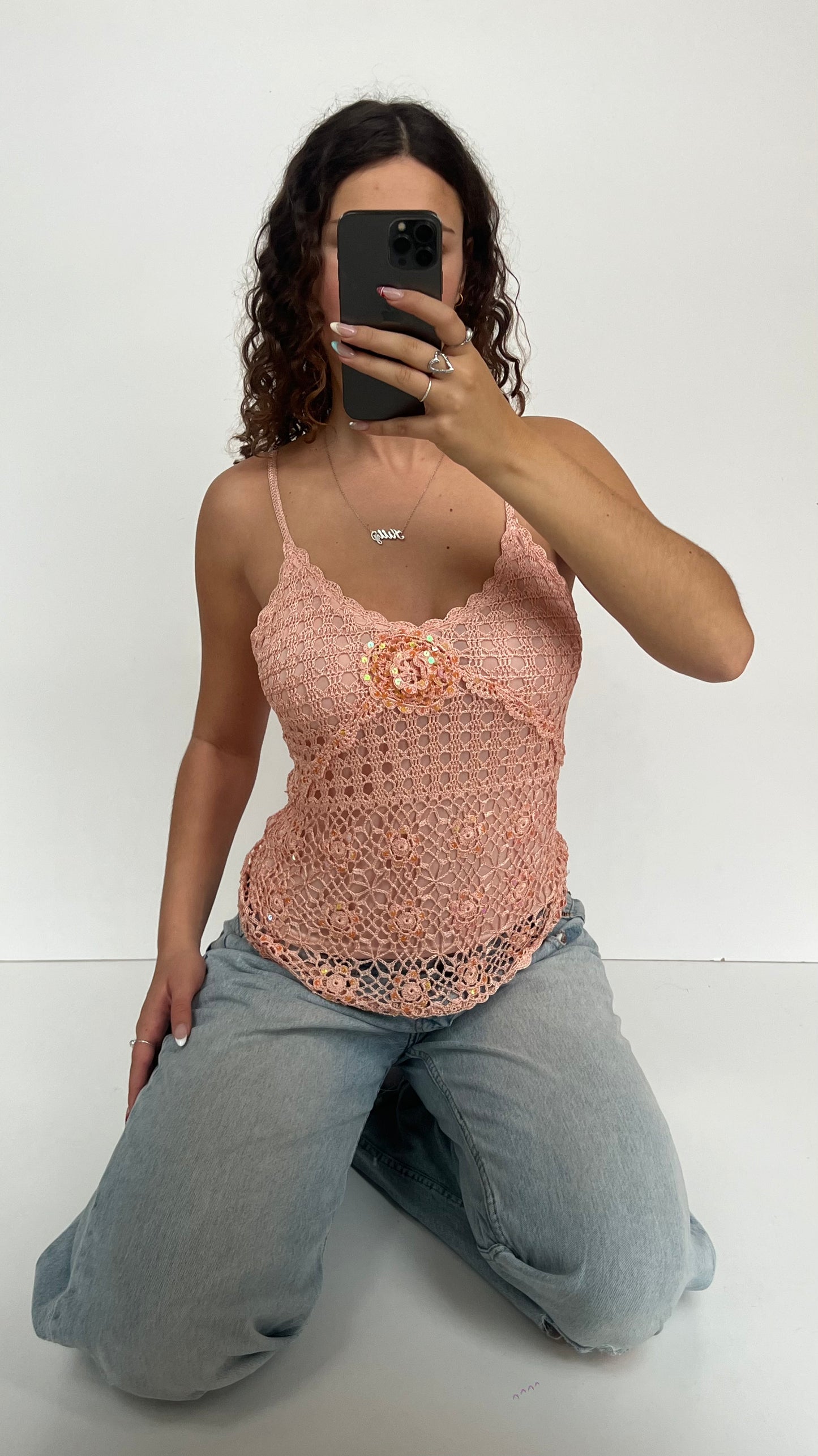 00s pink crochet cami- size S/M