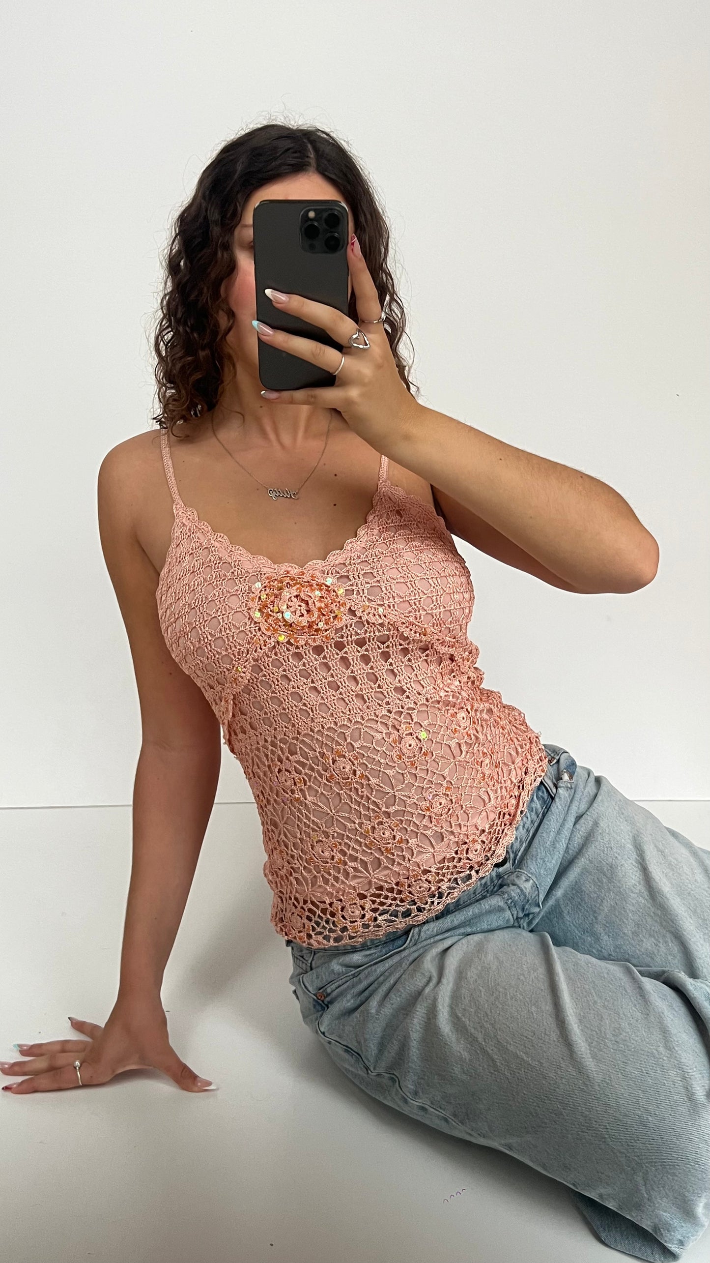 00s pink crochet cami- size S/M