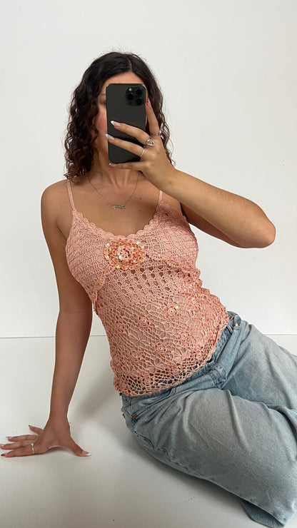 00s pink crochet cami- size S/M