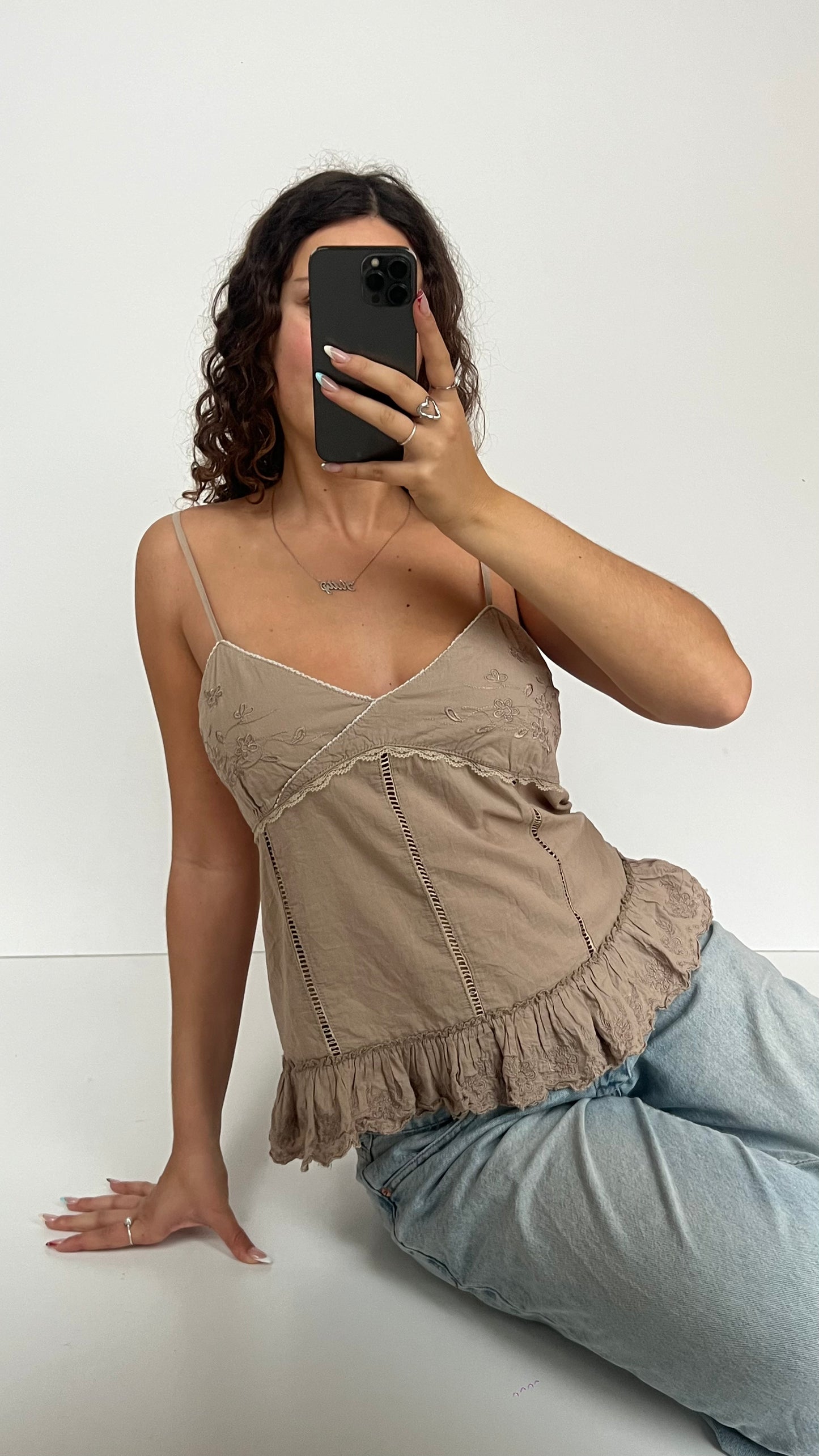 00s brown embroidered cami- size L