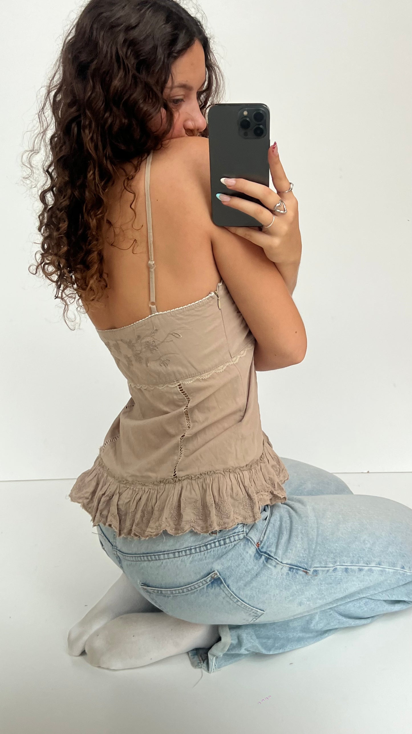 00s brown embroidered cami- size L