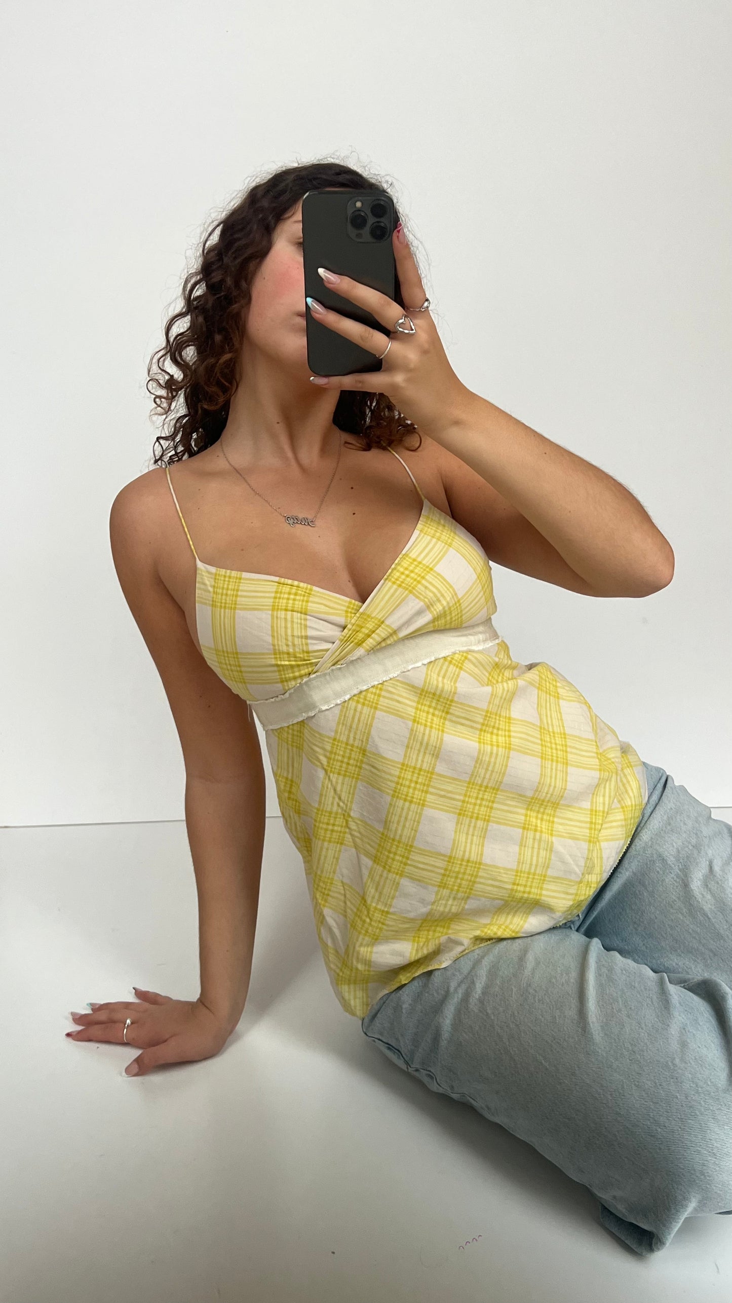 00s yellow plaid cami- size XS