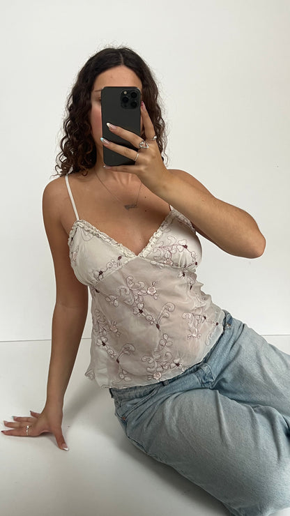 00s white floral mesh cami- size L