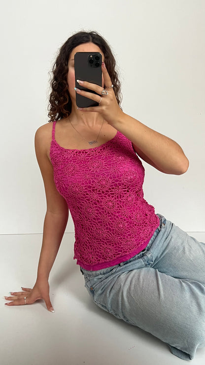 00s pink crochet cami- size M