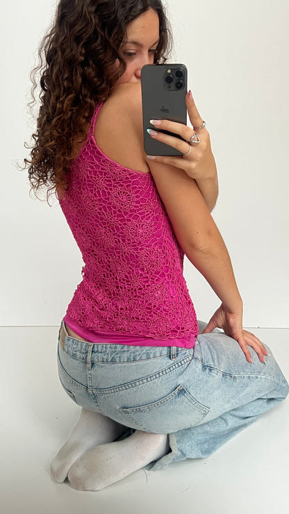 00s pink crochet cami- size M