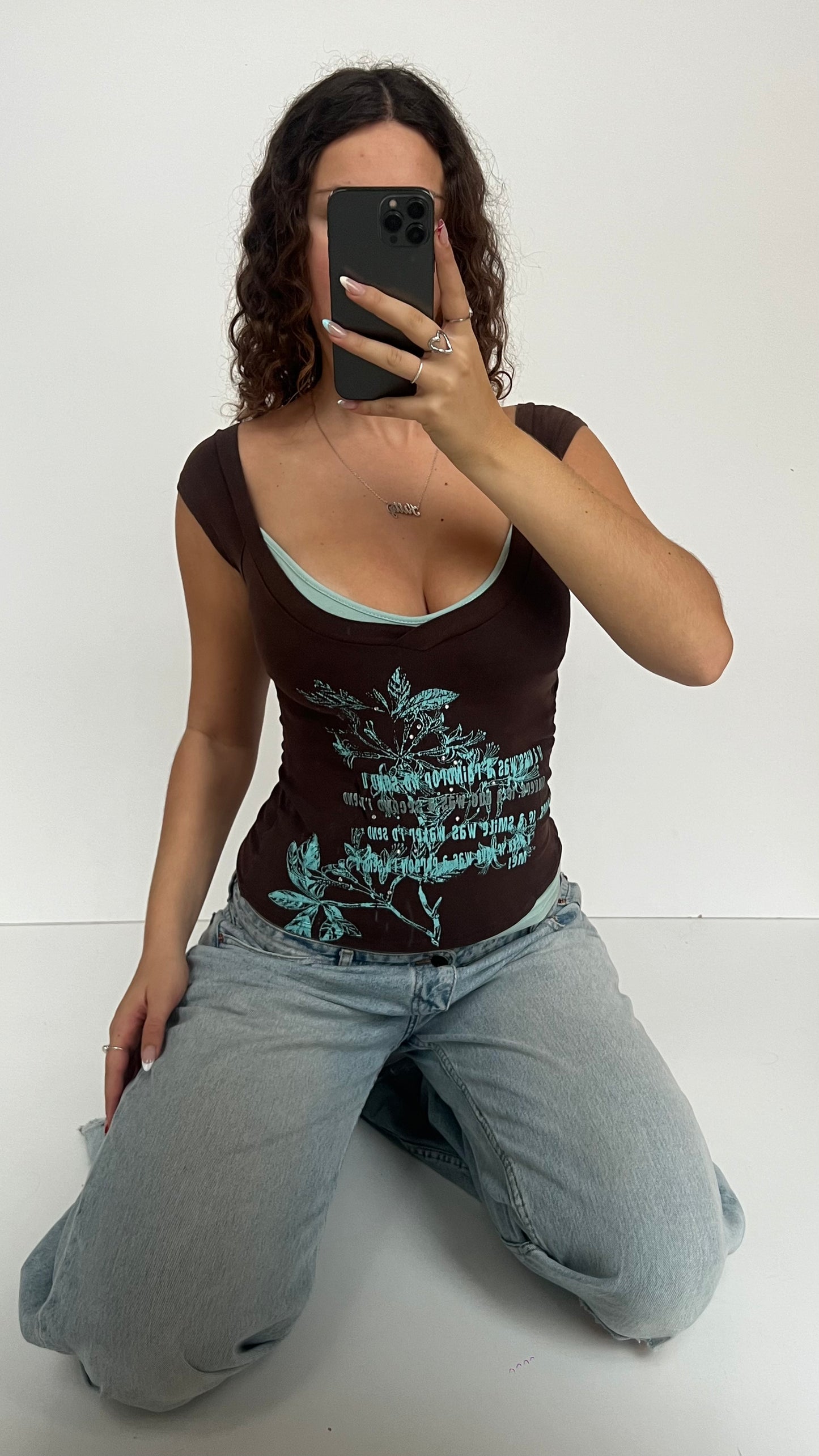 00s brown blue baby tee- size S
