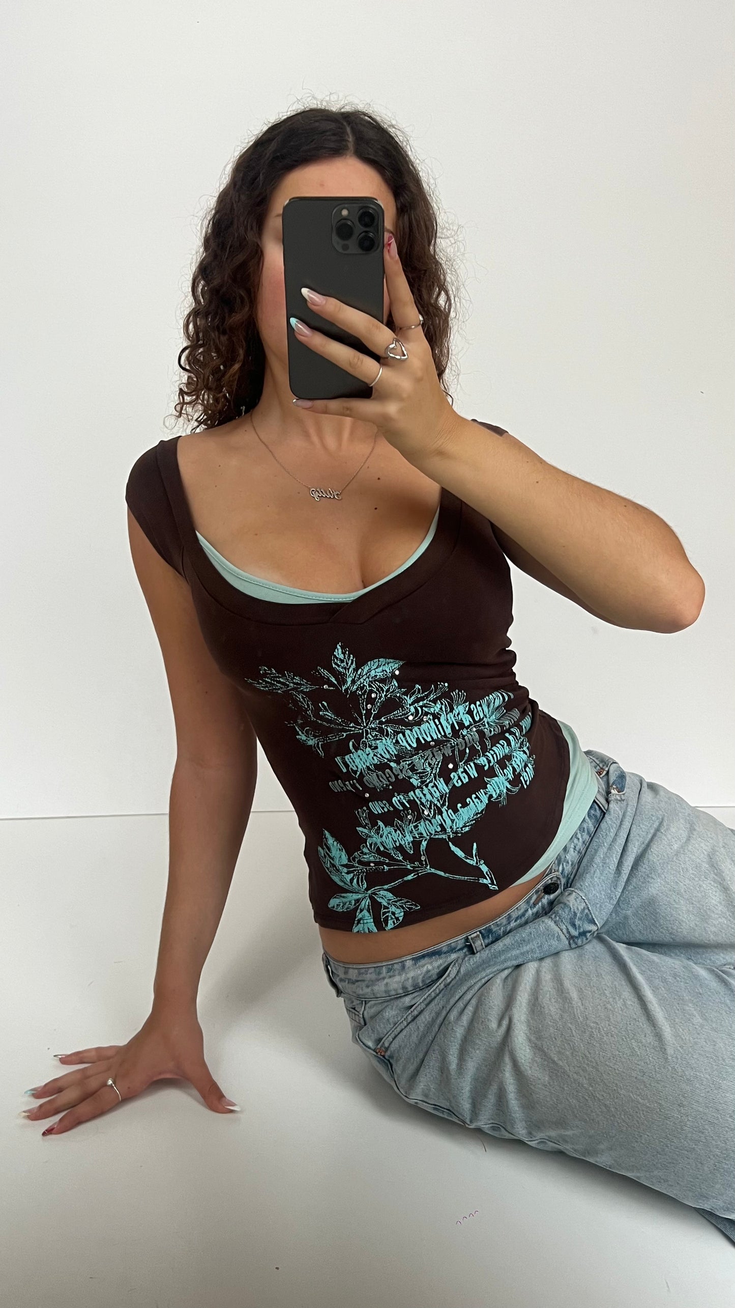 00s brown blue baby tee- size S