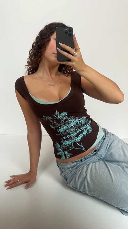 00s brown blue baby tee- size S
