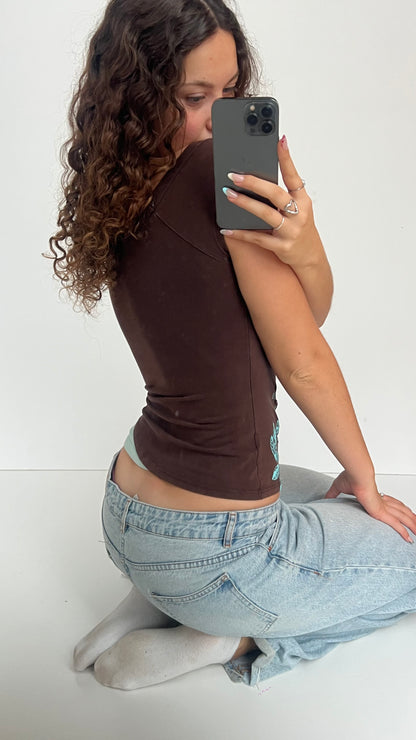 00s brown blue baby tee- size S