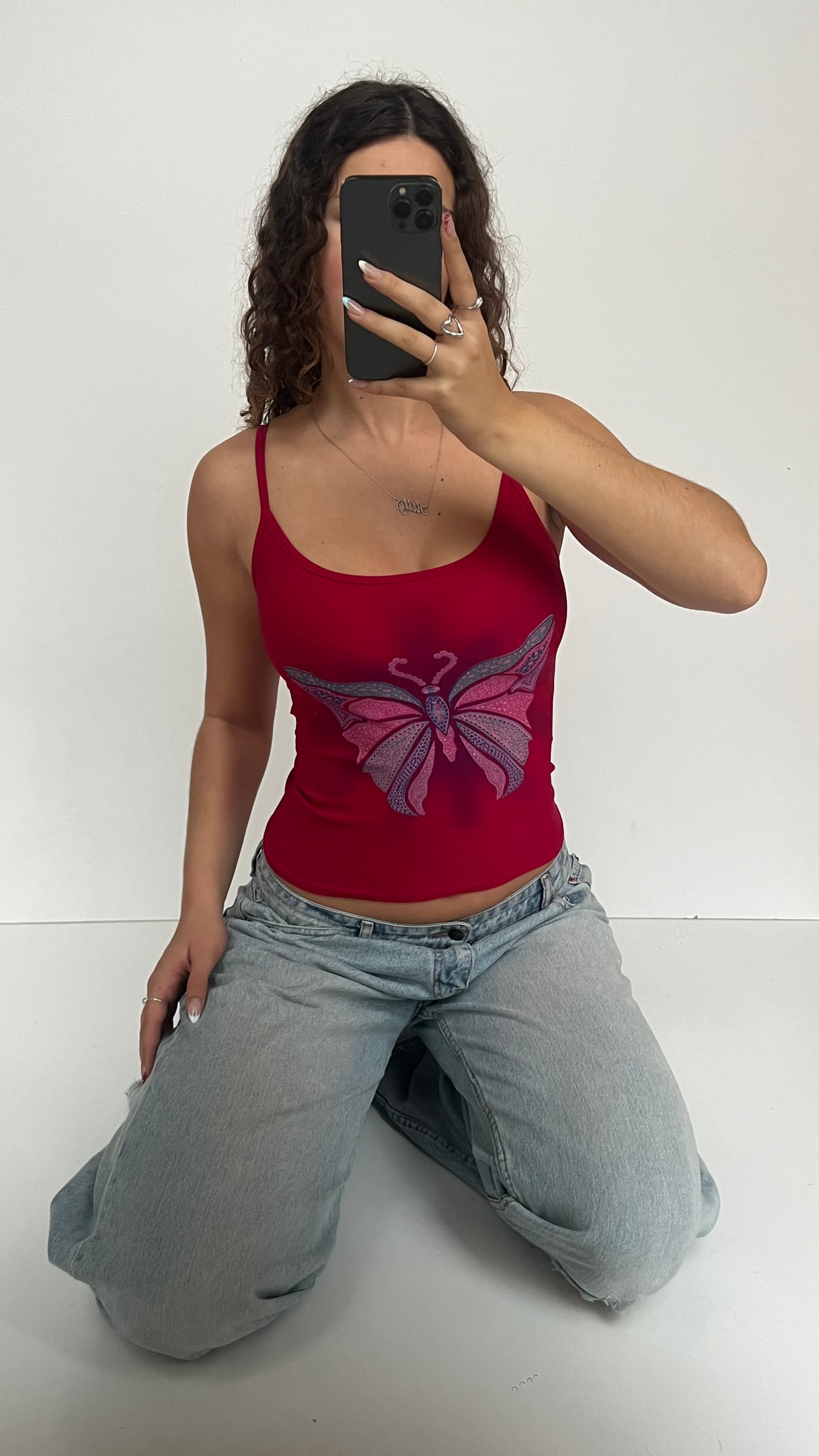 00s red butterfly cami- size S
