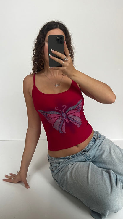 00s red butterfly cami- size S