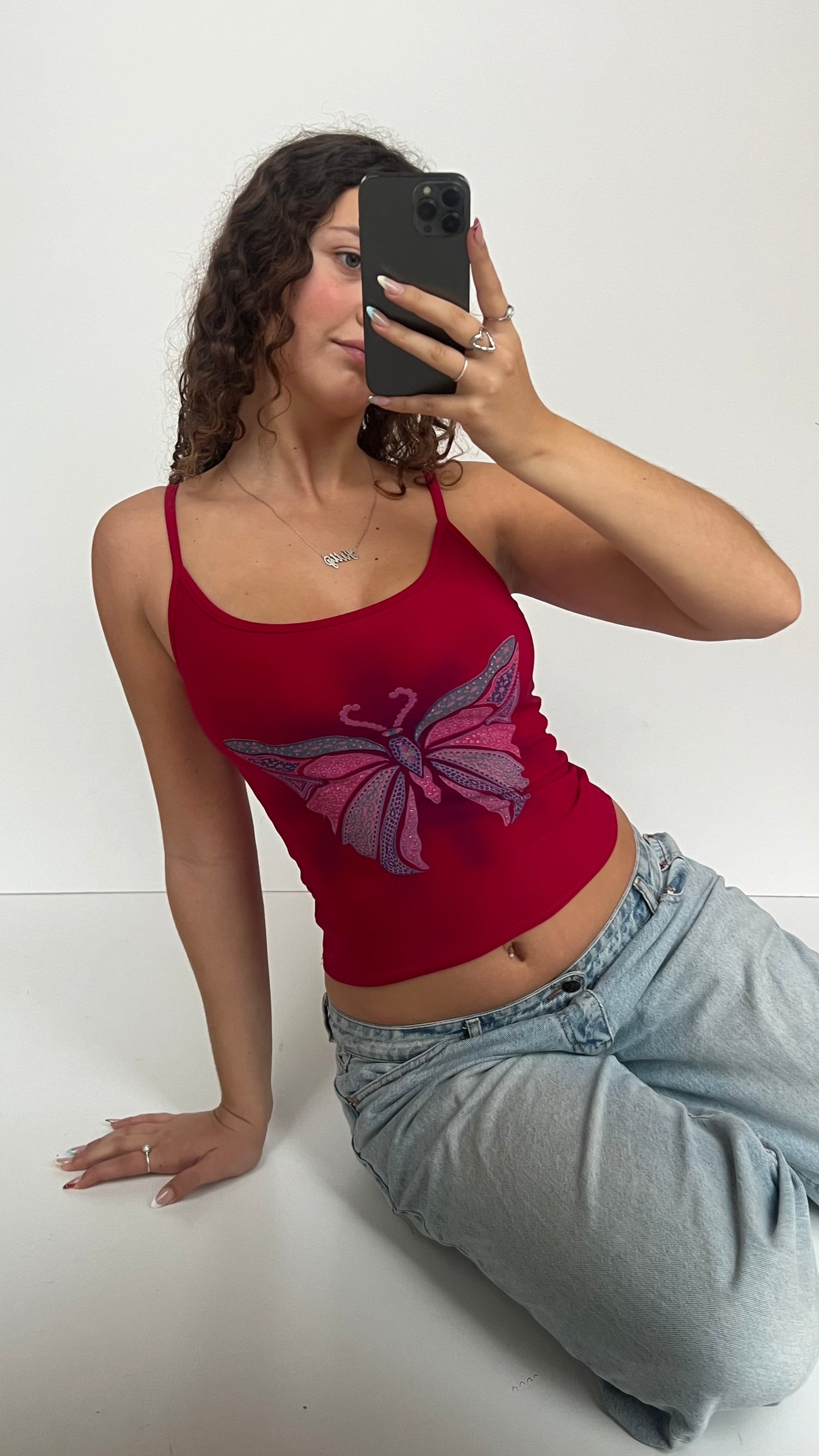 00s red butterfly cami- size S