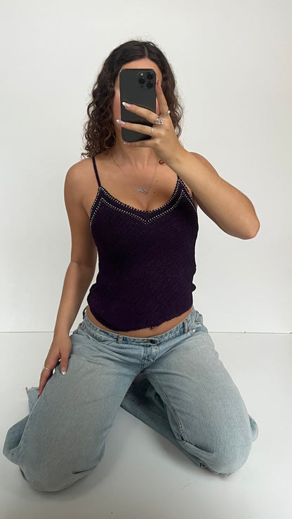 00s purple crochet cami- size S