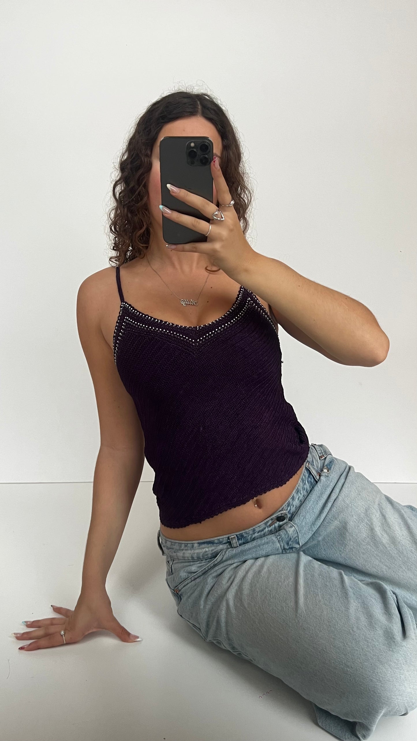 00s purple crochet cami- size S