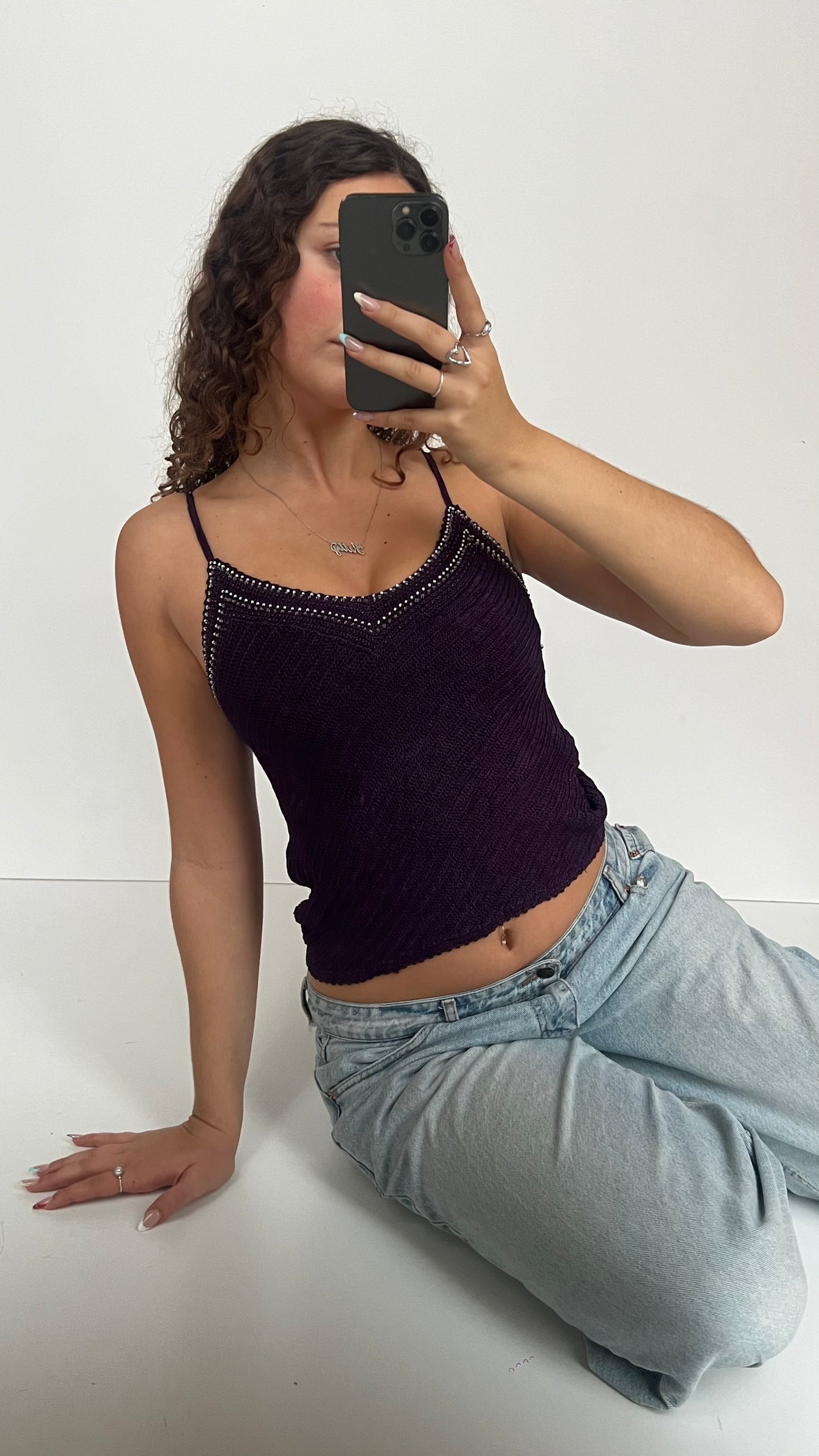 00s purple crochet cami- size S