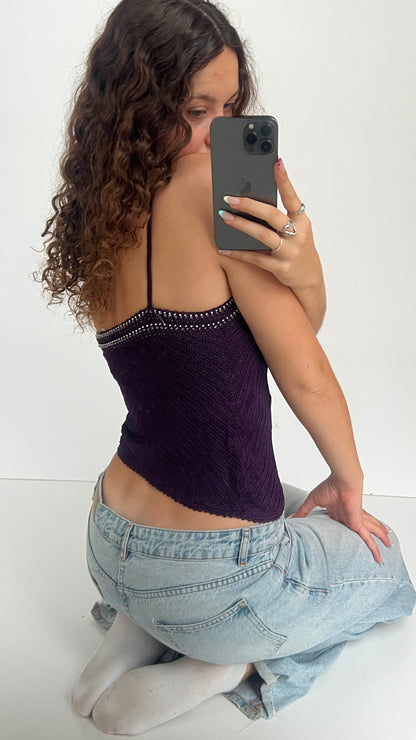 00s purple crochet cami- size S