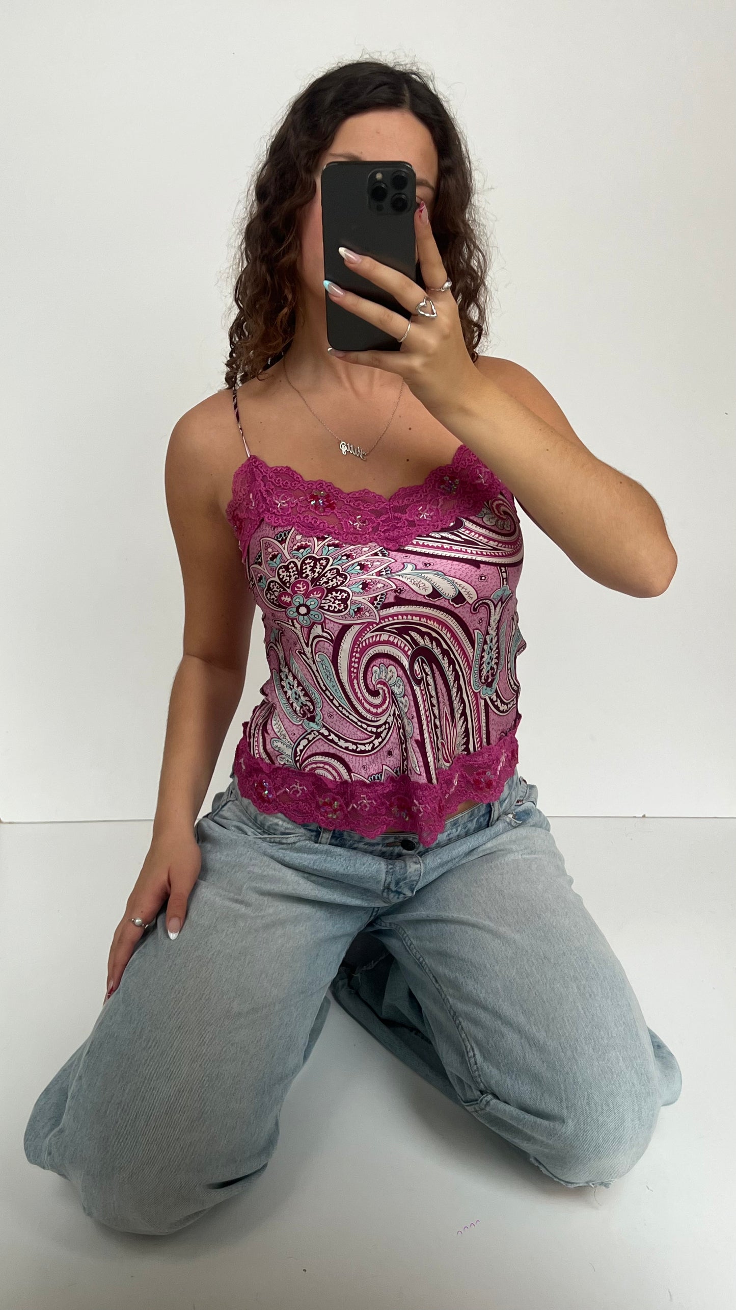 00s pink silk lace cami- size XS