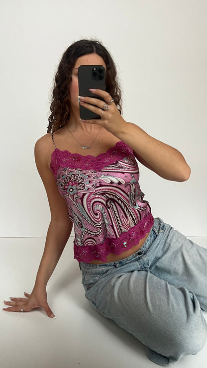 00s pink silk lace cami- size XS