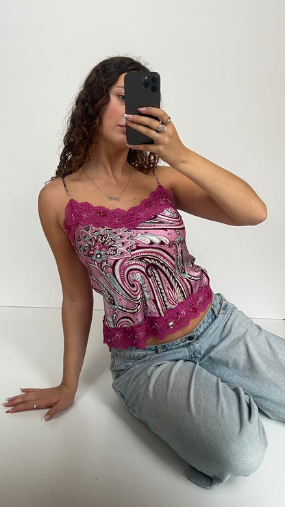 00s pink silk lace cami- size XS