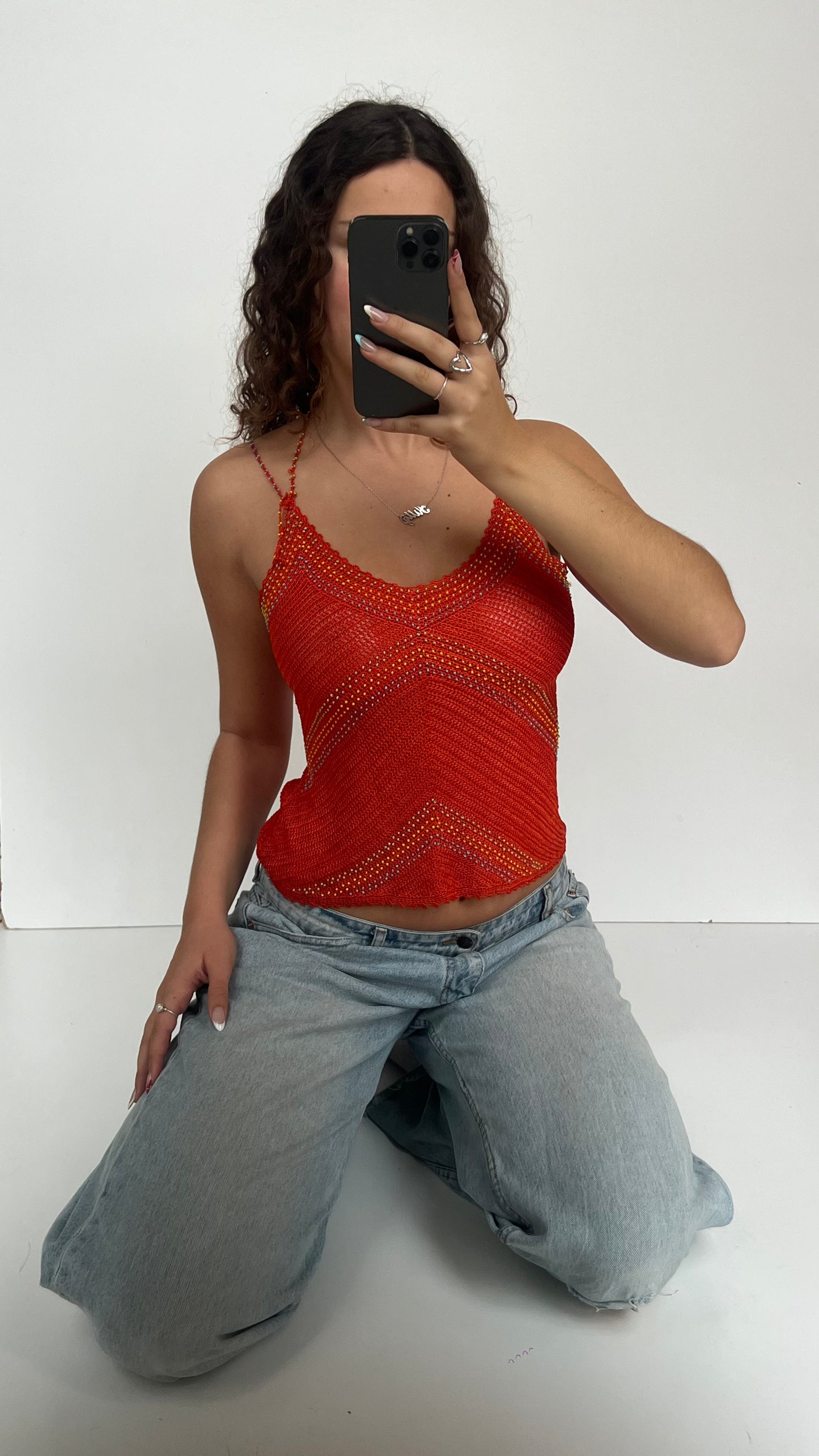 00s orange crochet cami- size S