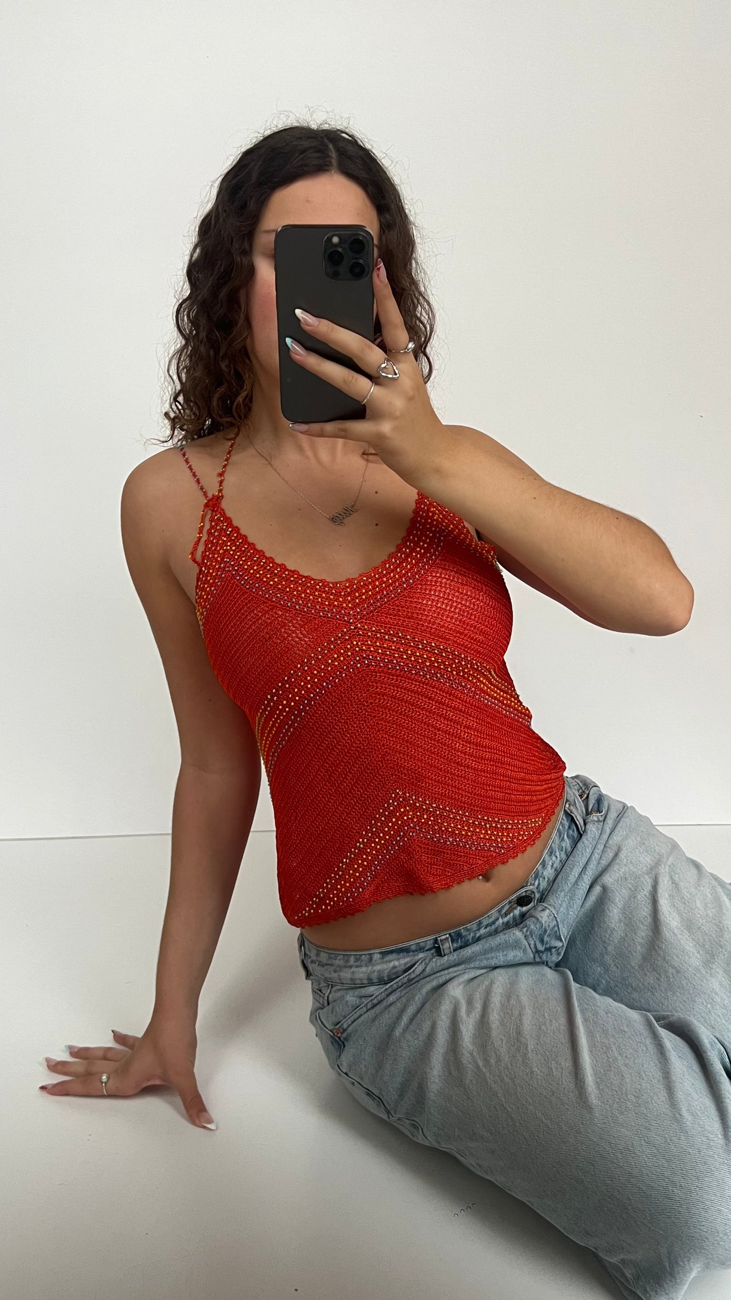 00s orange crochet cami- size S