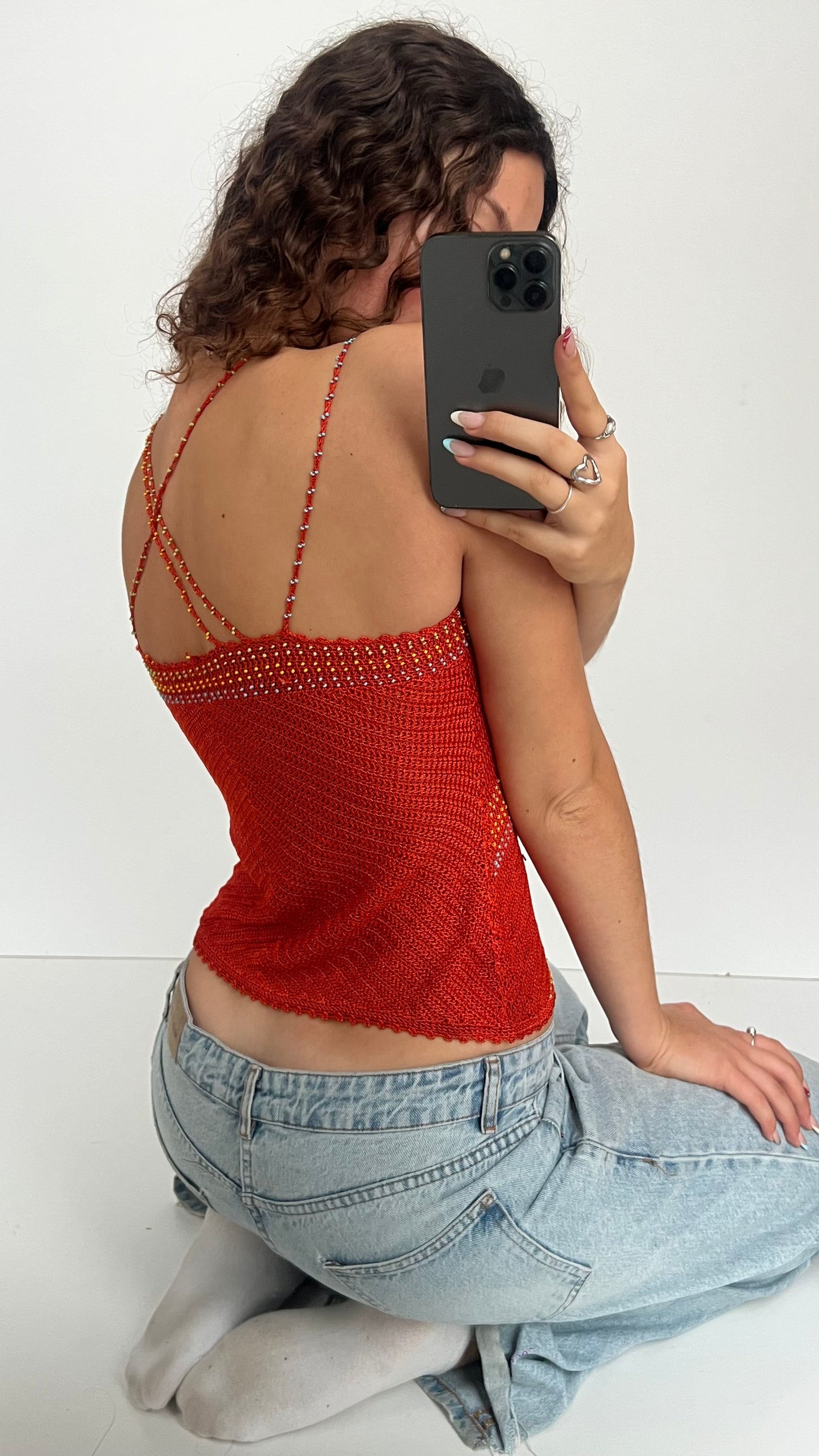 00s orange crochet cami- size S