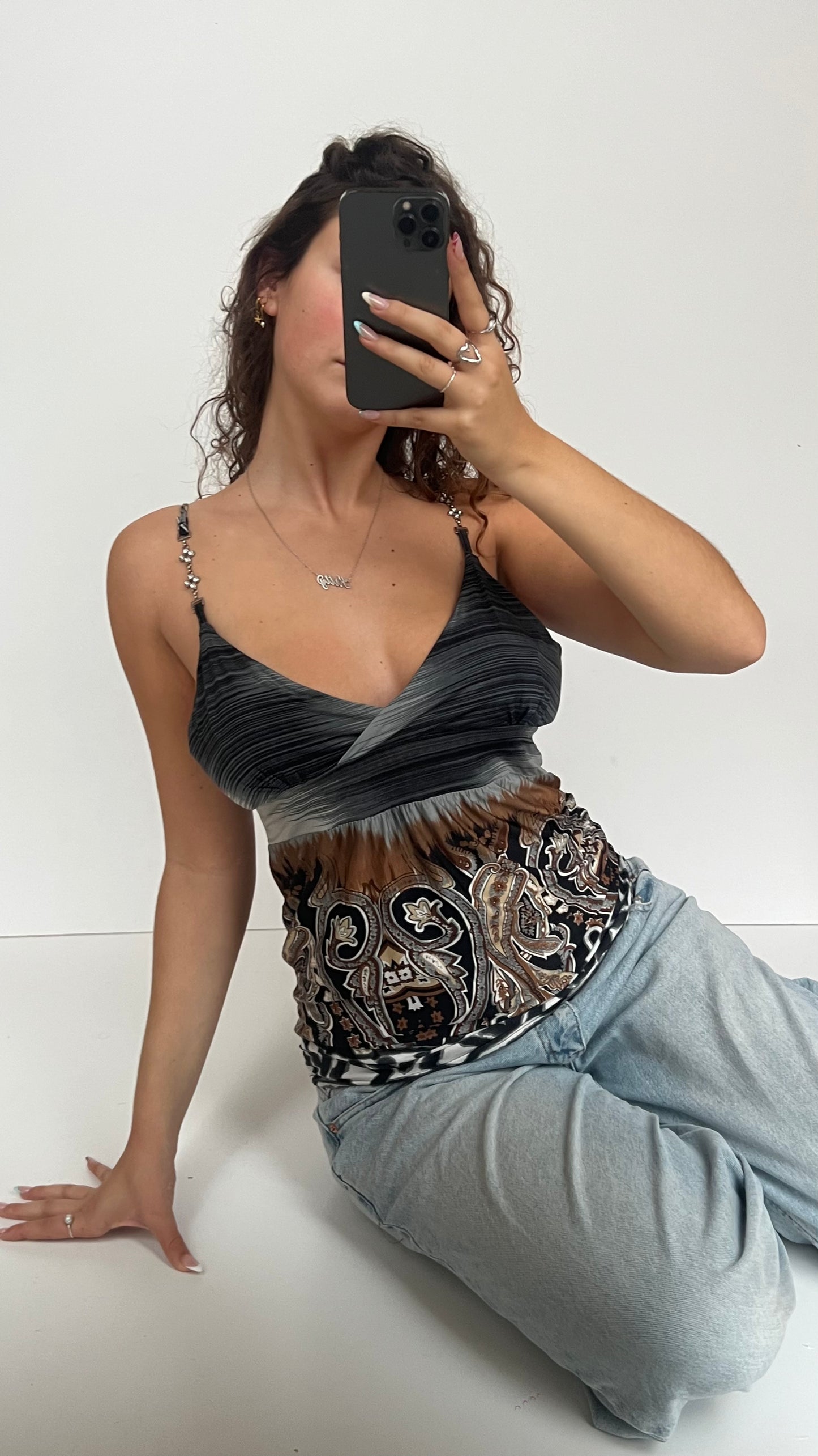 00s grey brown babydoll cami- size L