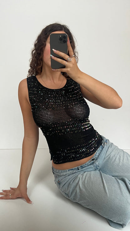 00s black crochet top- size M