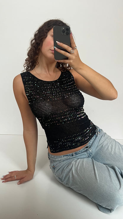 00s black crochet top- size M