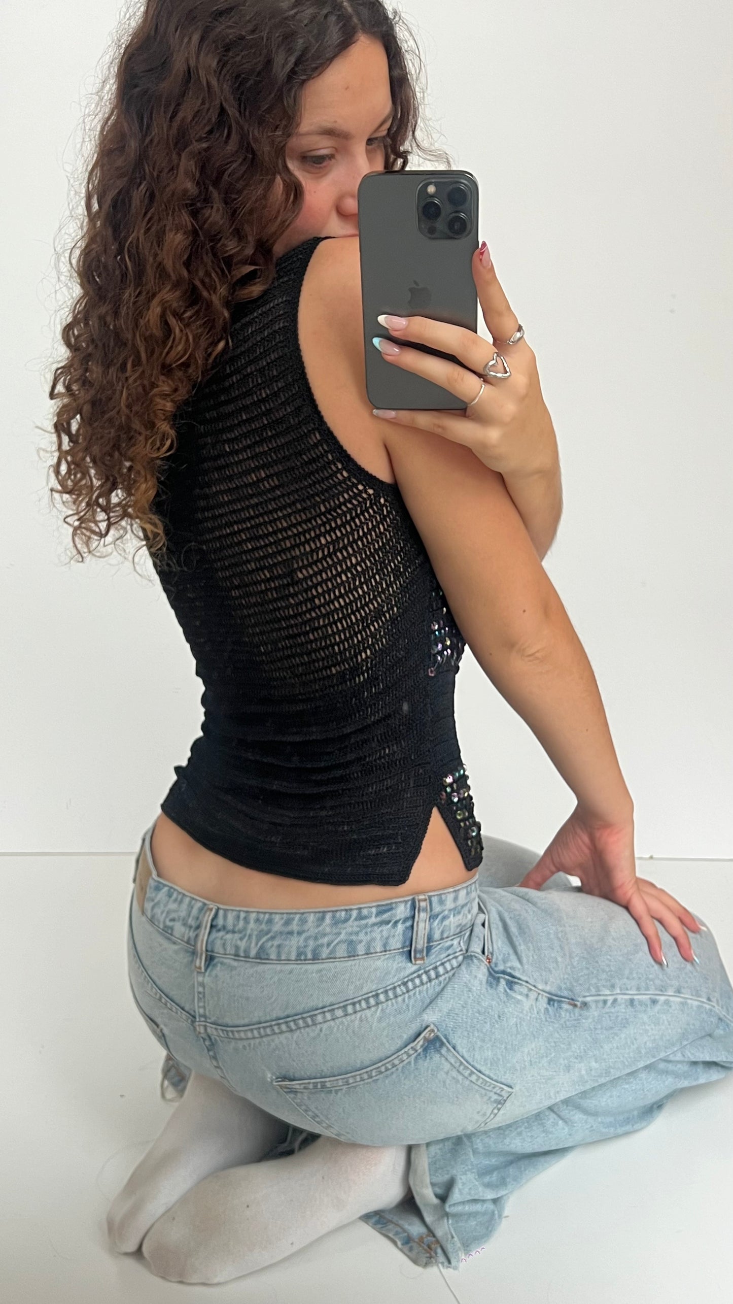00s black crochet top- size M