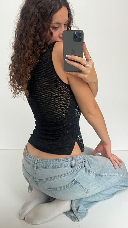 00s black crochet top- size M