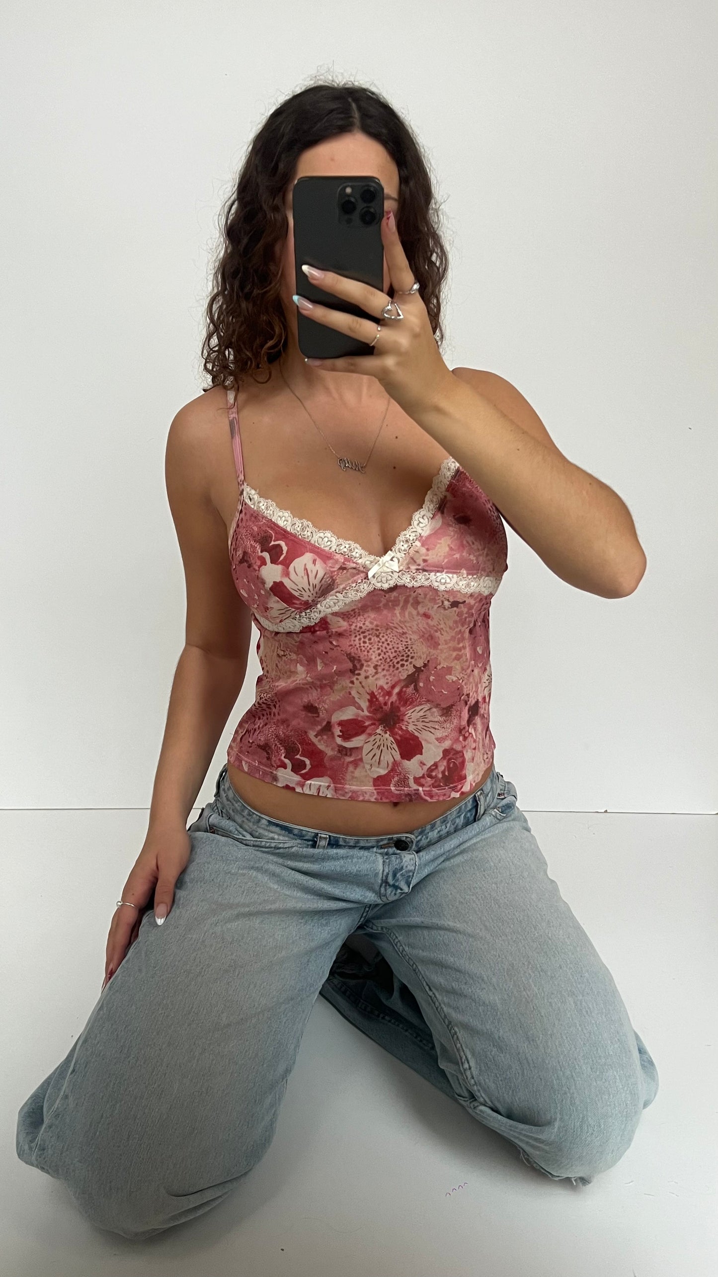 00s pink mesh lace cami- size M