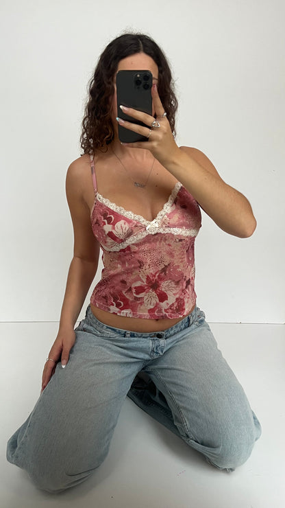 00s pink mesh lace cami- size M