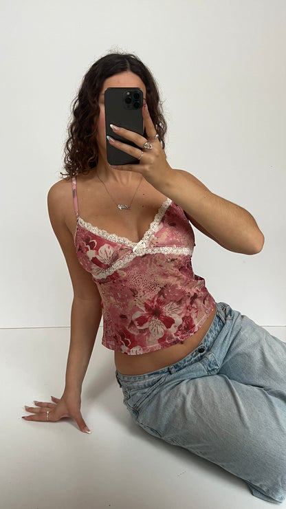 00s pink mesh lace cami- size M