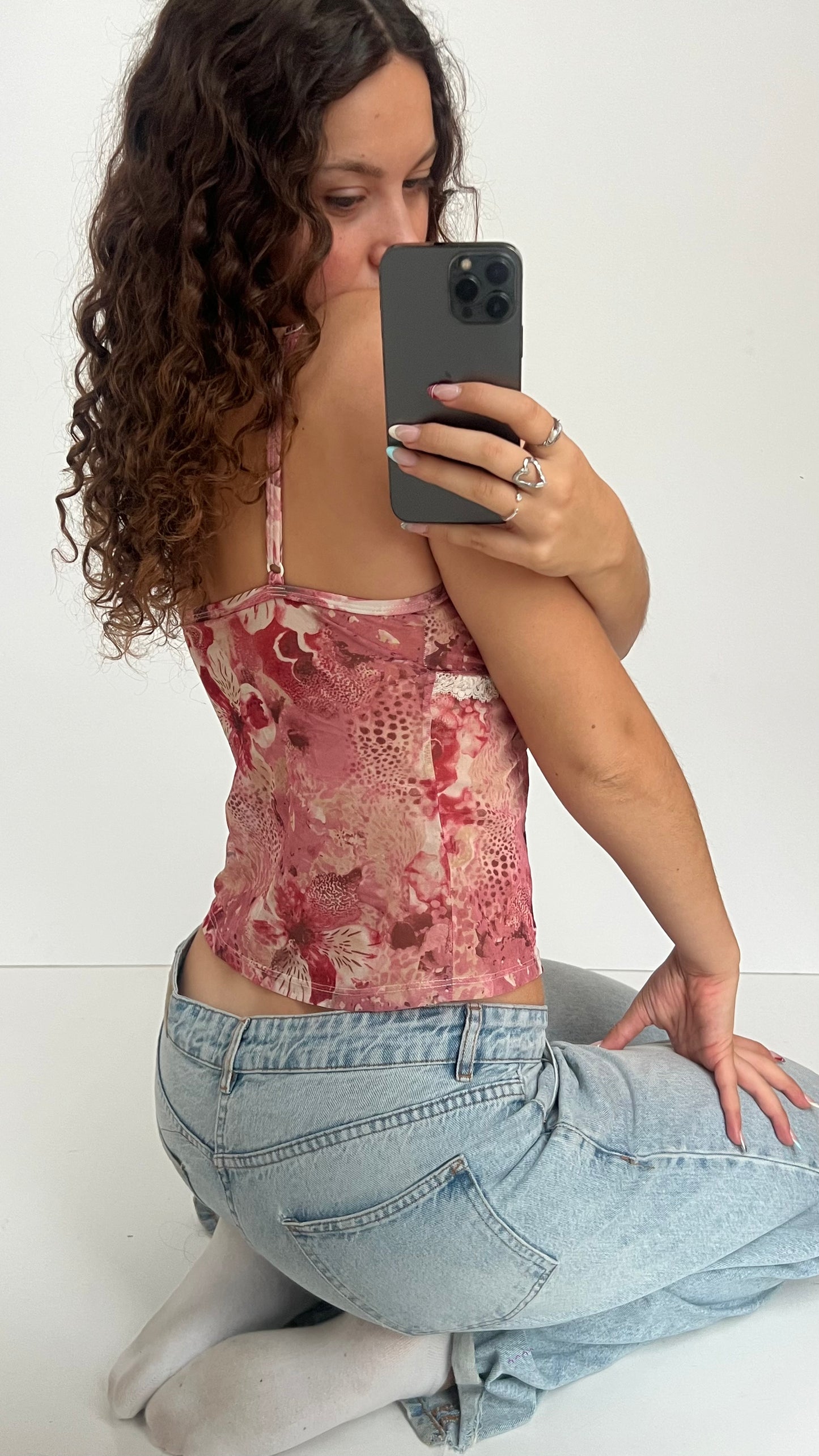 00s pink mesh lace cami- size M
