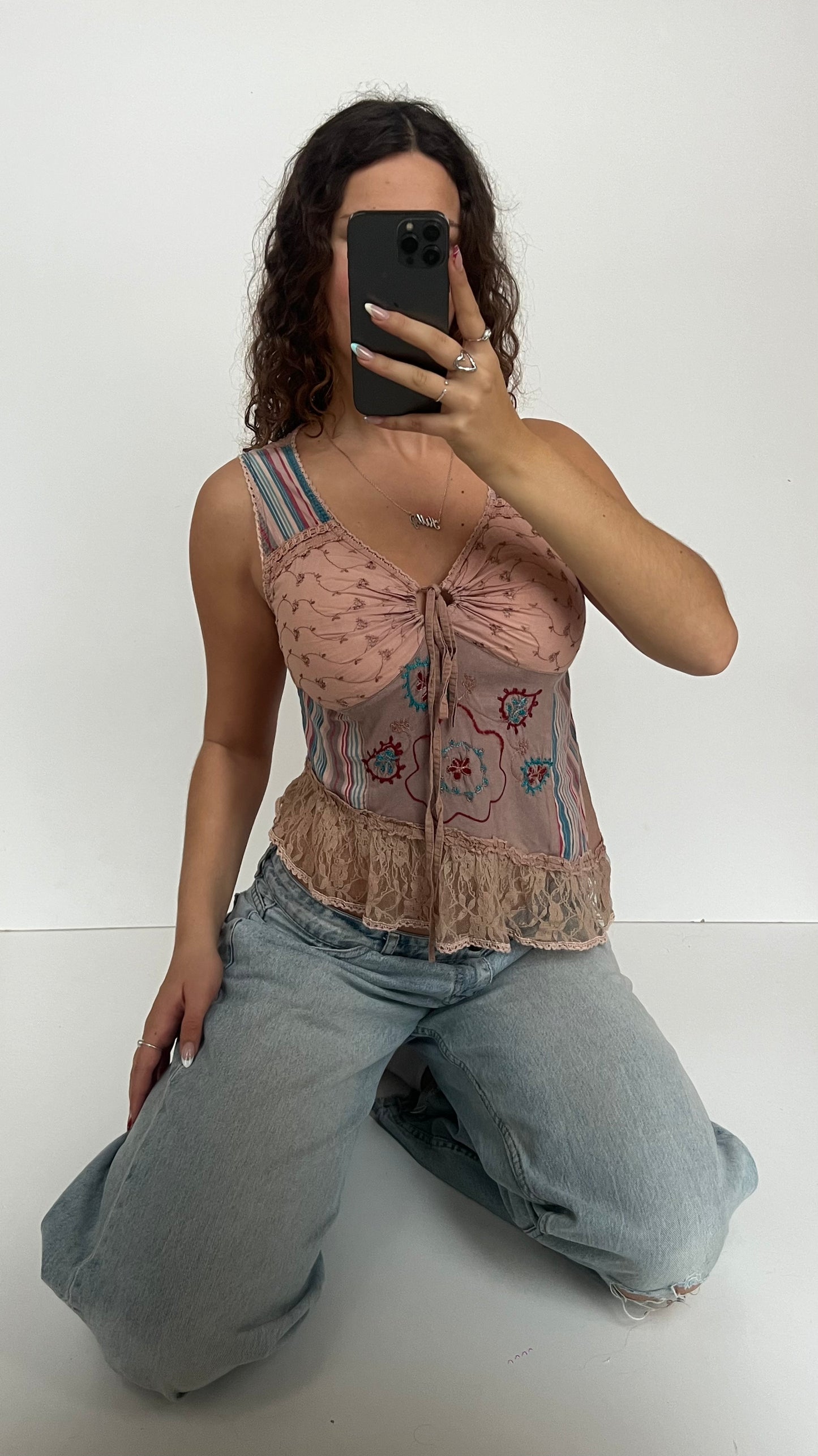 00s pink striped babydoll top- size M