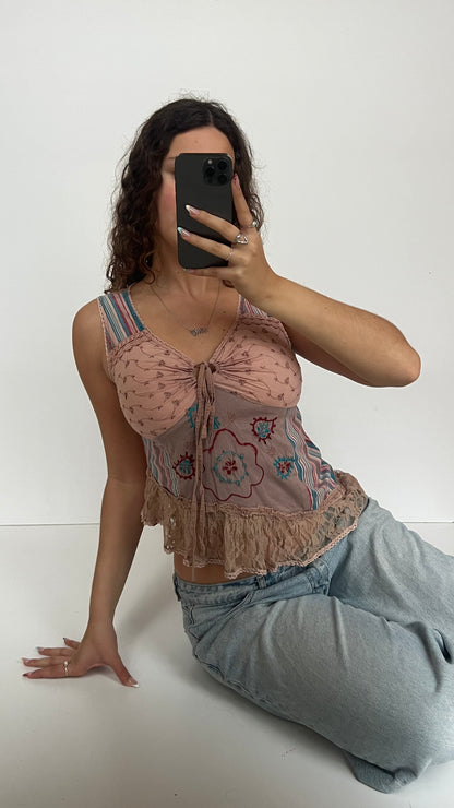 00s pink striped babydoll top- size M