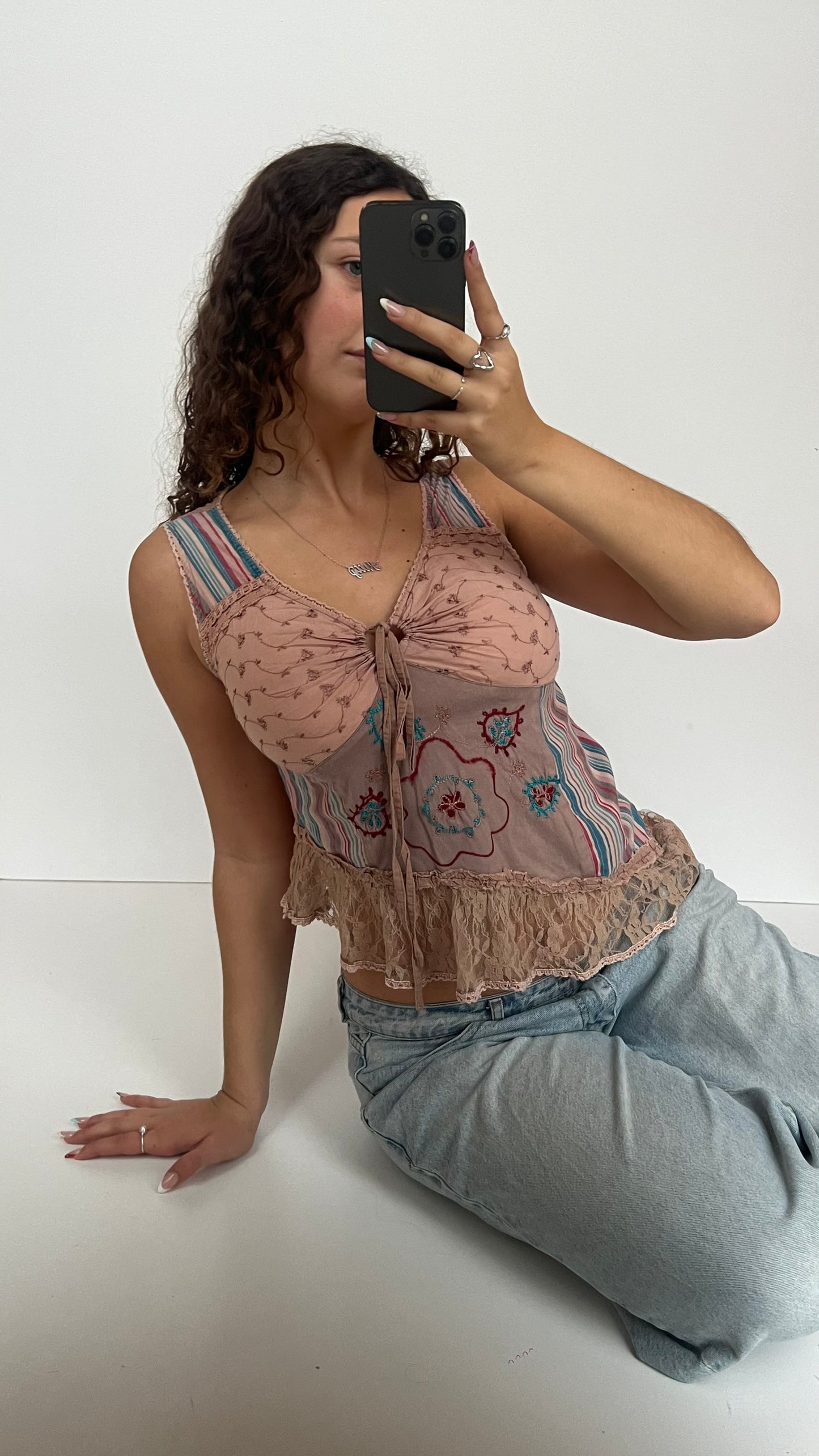 00s pink striped babydoll top- size M