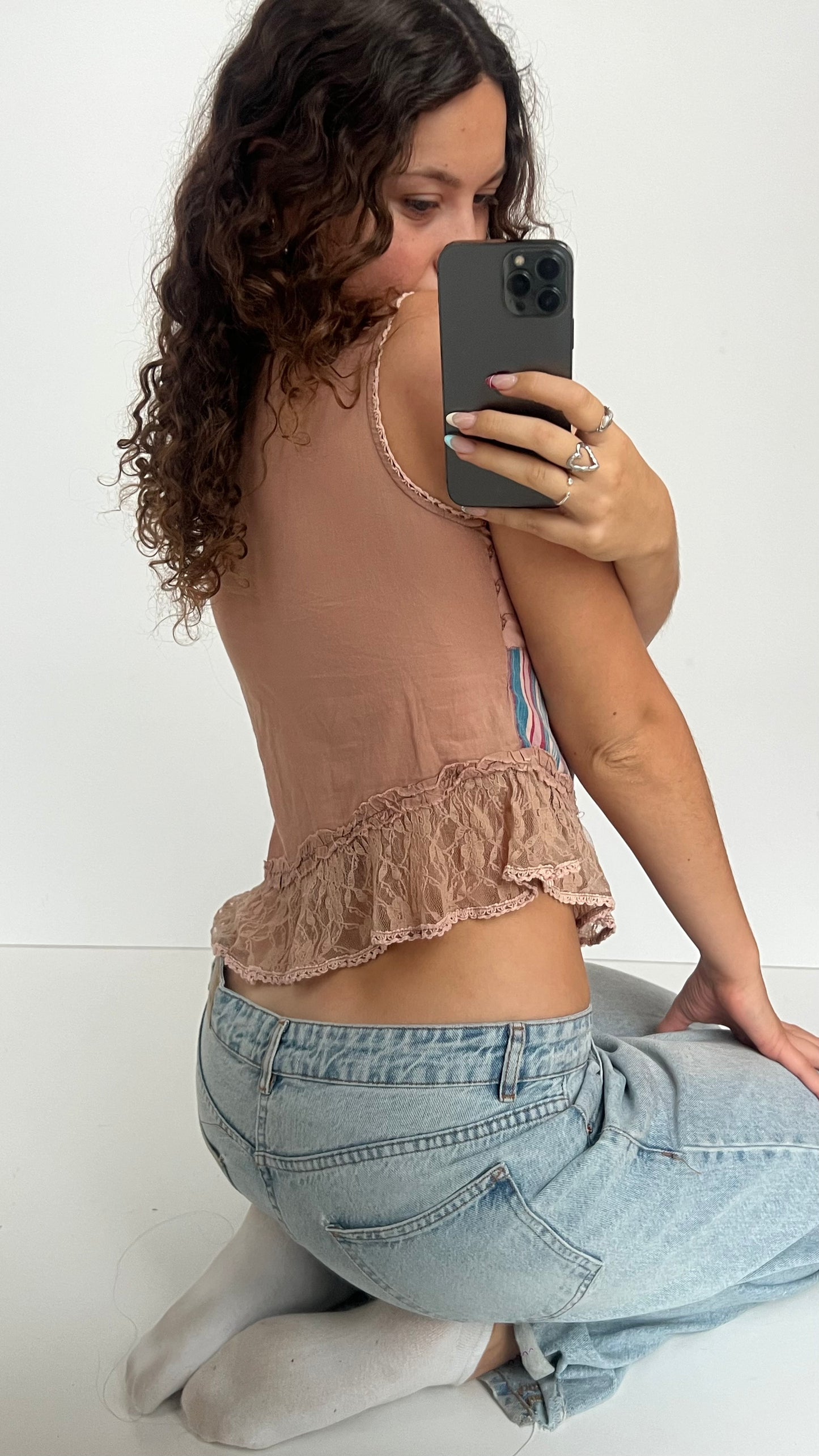 00s pink striped babydoll top- size M