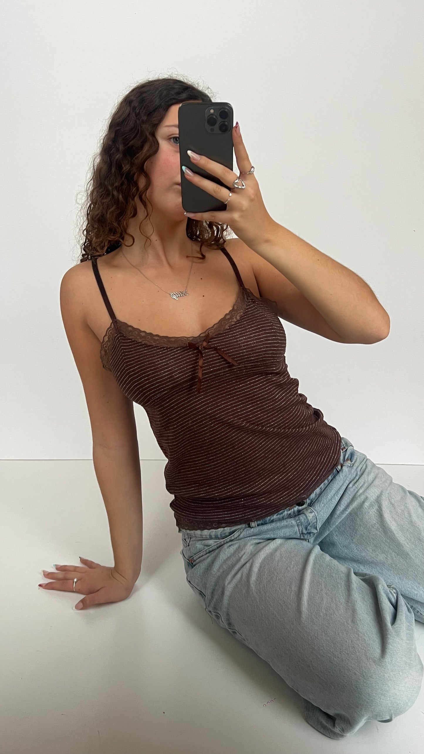00s brown striped cami- size L