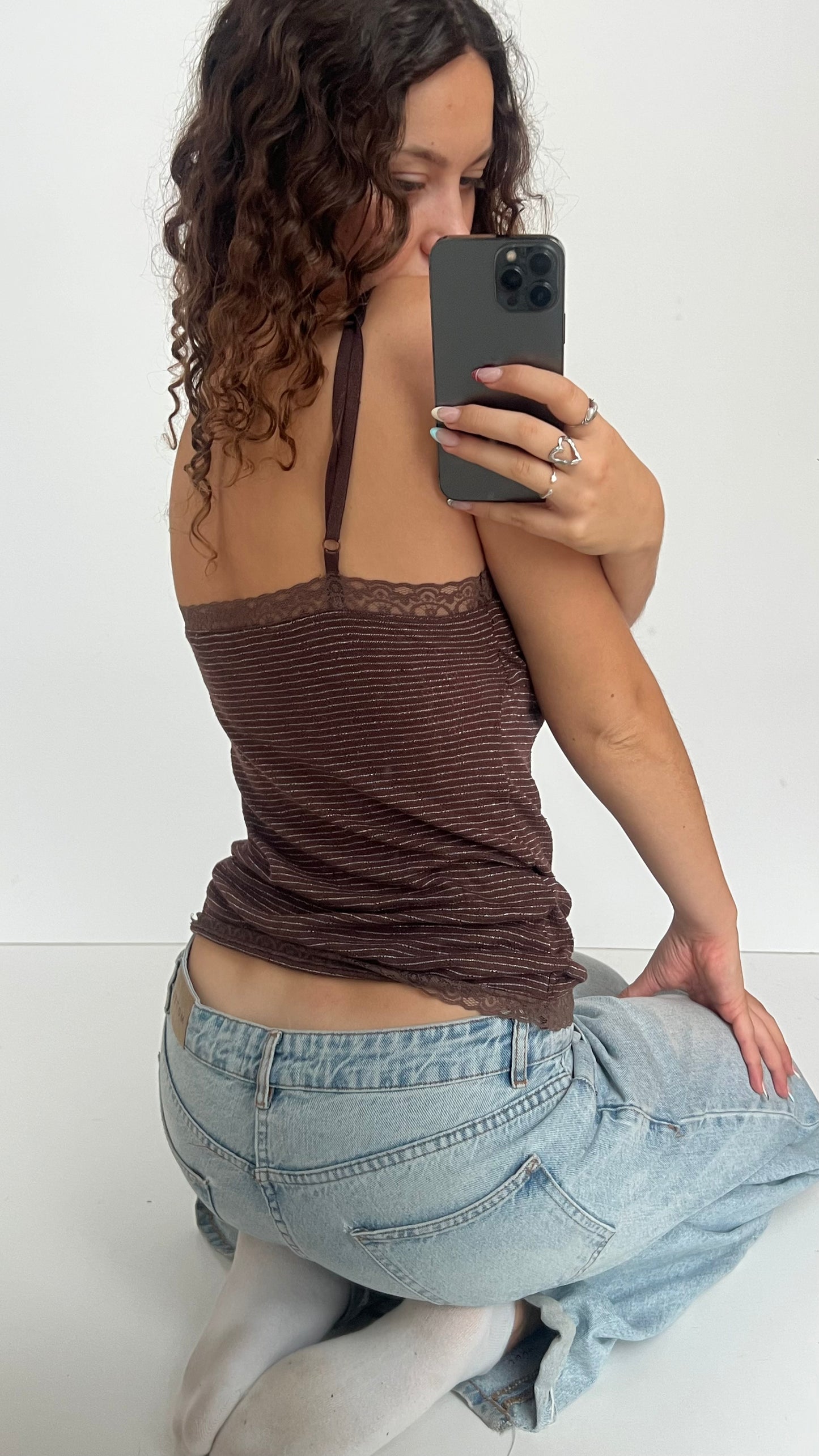 00s brown striped cami- size L