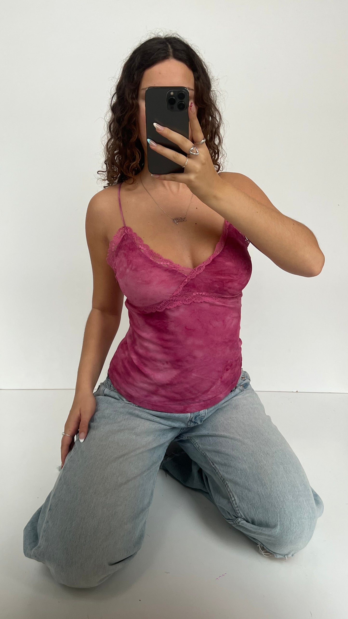 00s pink mesh lace cami- size M