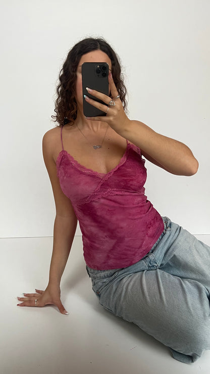 00s pink mesh lace cami- size M