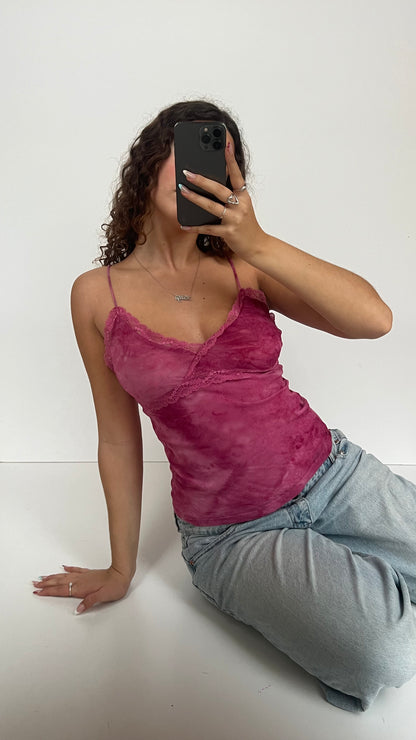 00s pink mesh lace cami- size M