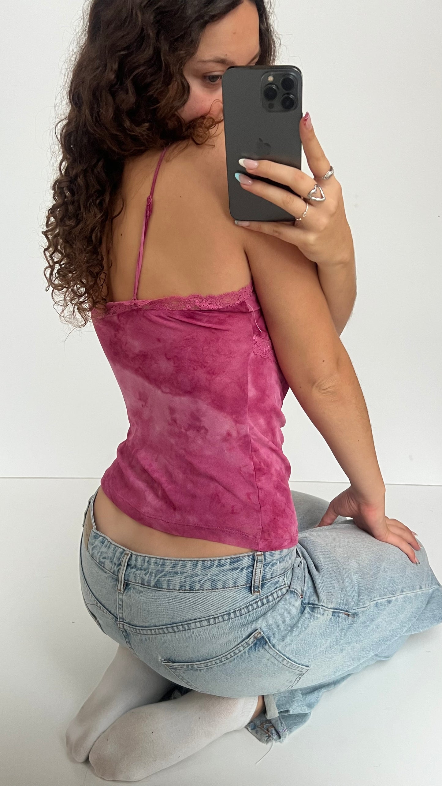 00s pink mesh lace cami- size M