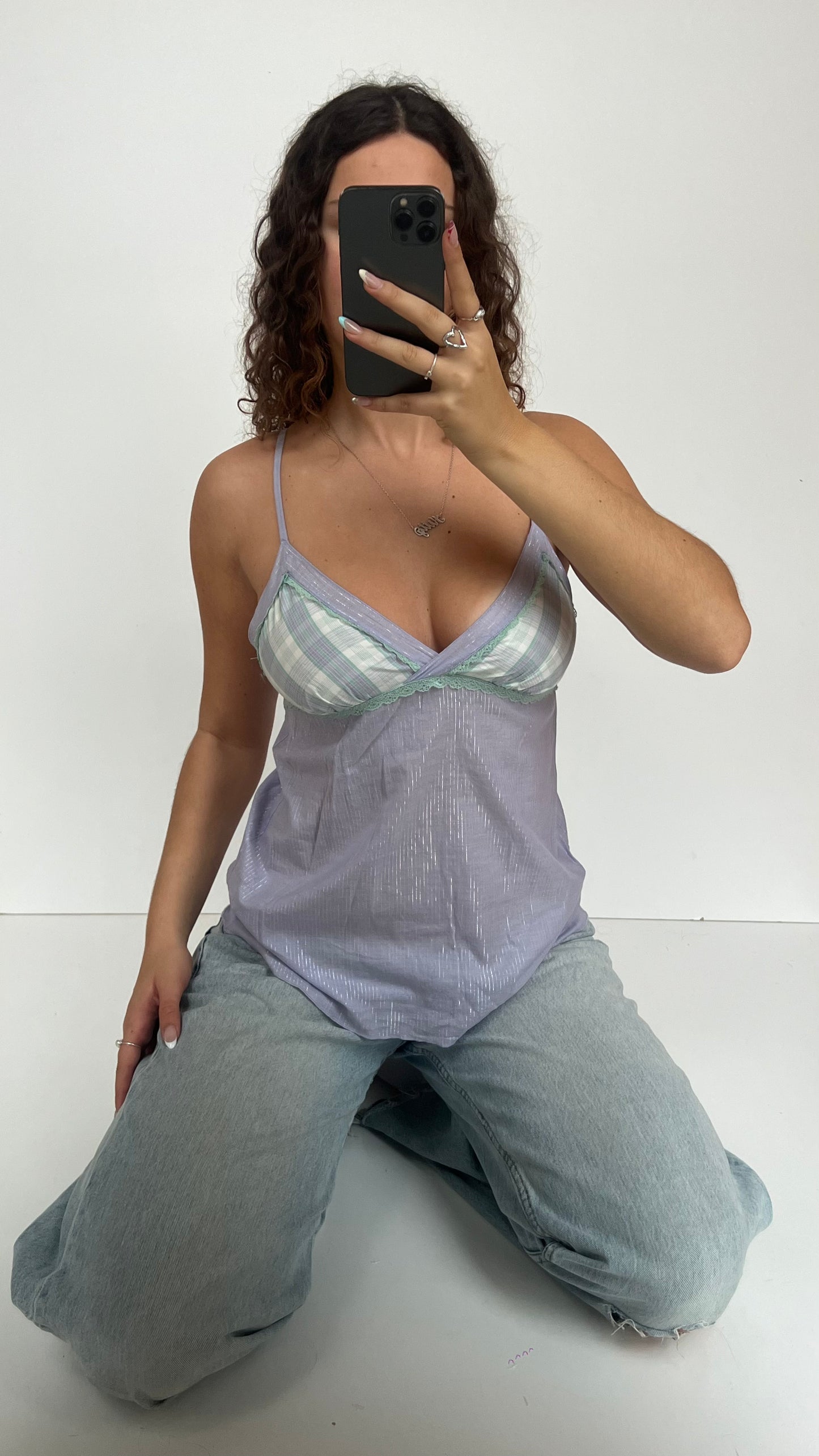 00s purple plaid cami- size L
