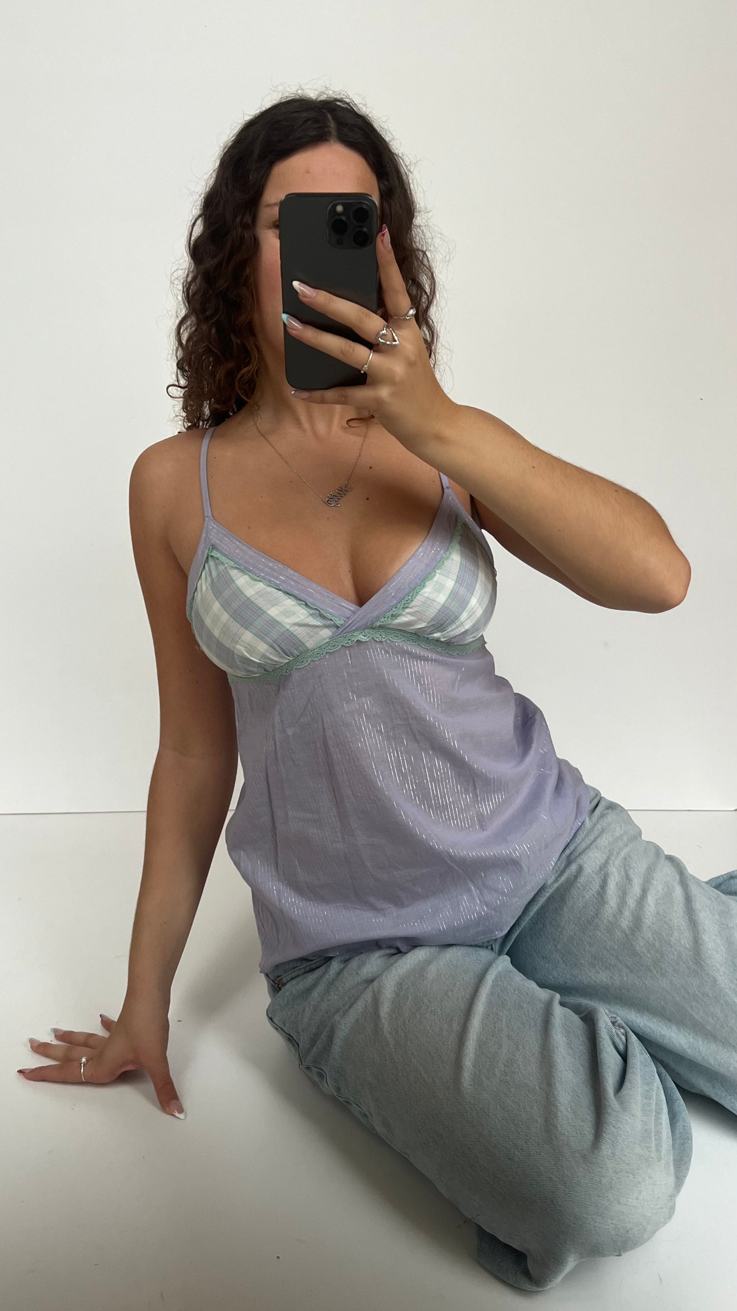 00s purple plaid cami- size L
