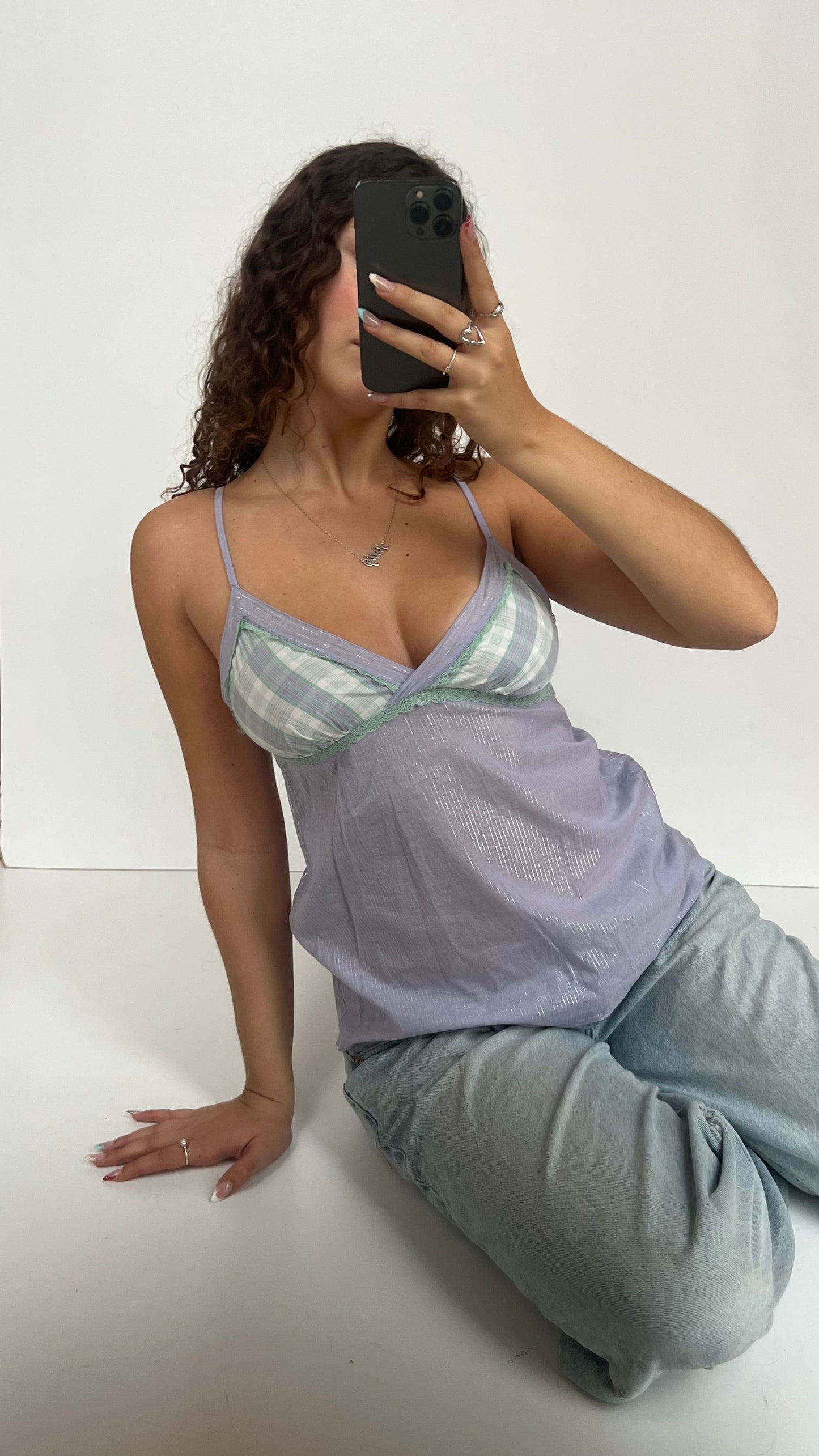 00s purple plaid cami- size L