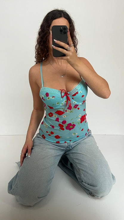 00s blue red floral cami- size L