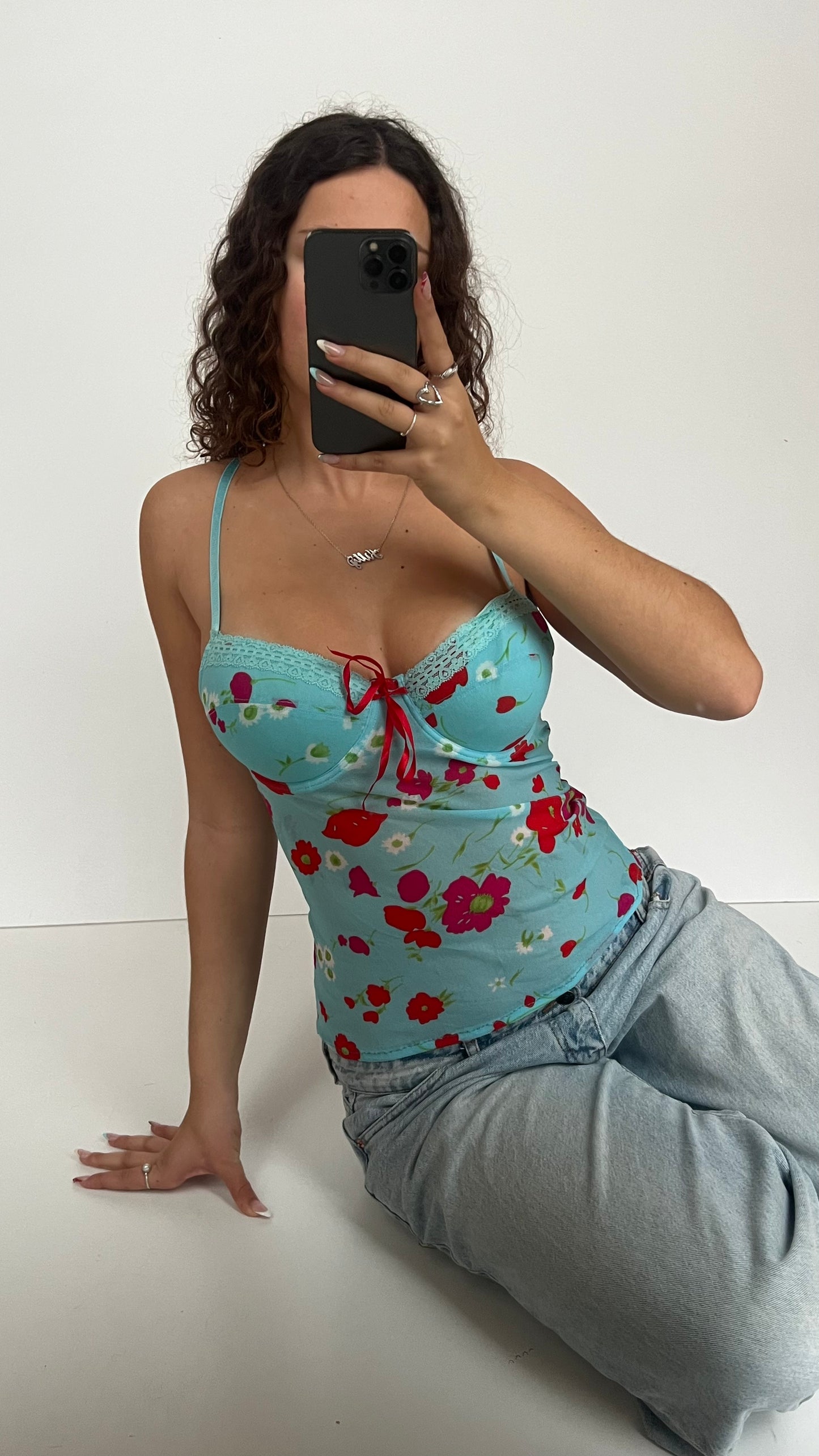 00s blue red floral cami- size L